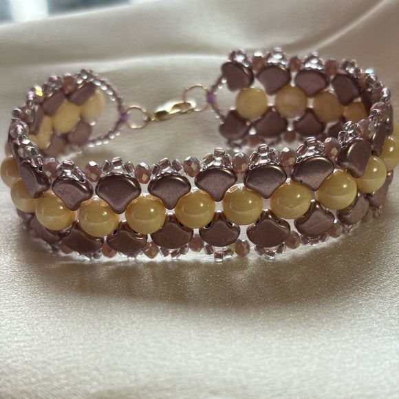 Hand Crafted Jewelry - Handcrafted fall bracelet amethyst crystal rondelles, cabochon, ginkgo beads